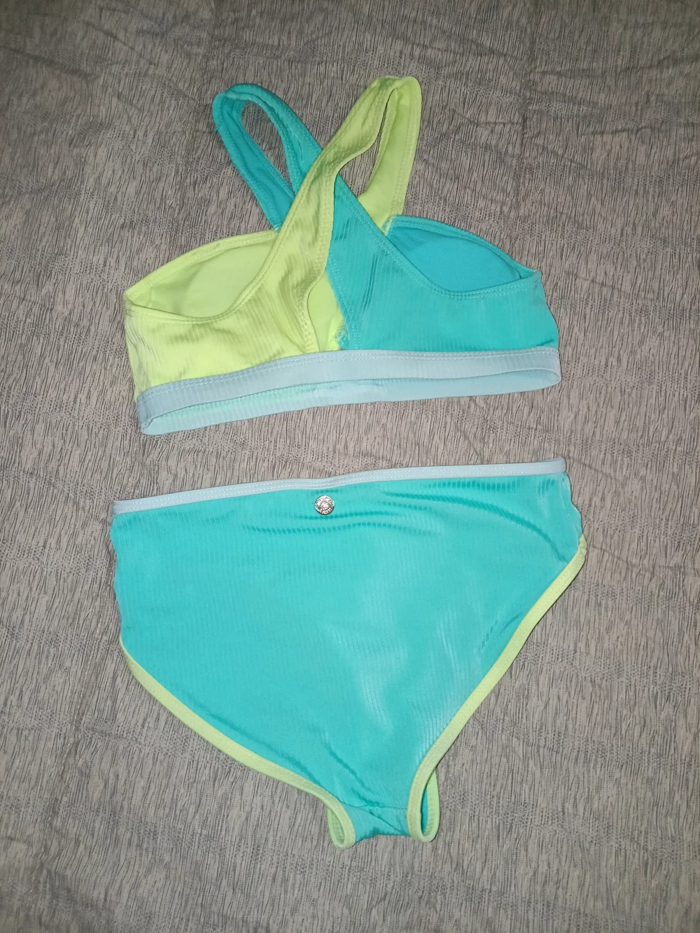 Justice Turquoise Swim Top with Contrast Trim